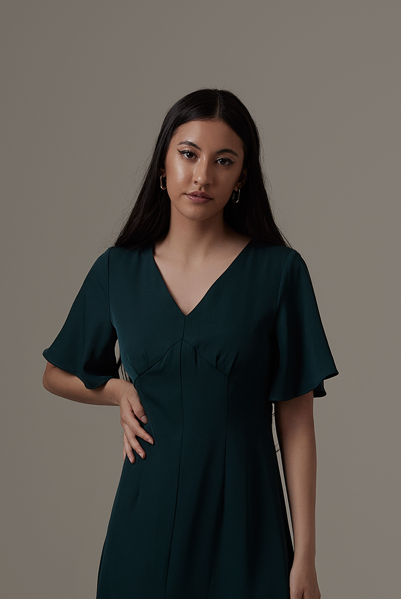 Umaira Front Slit Dress in Emerald