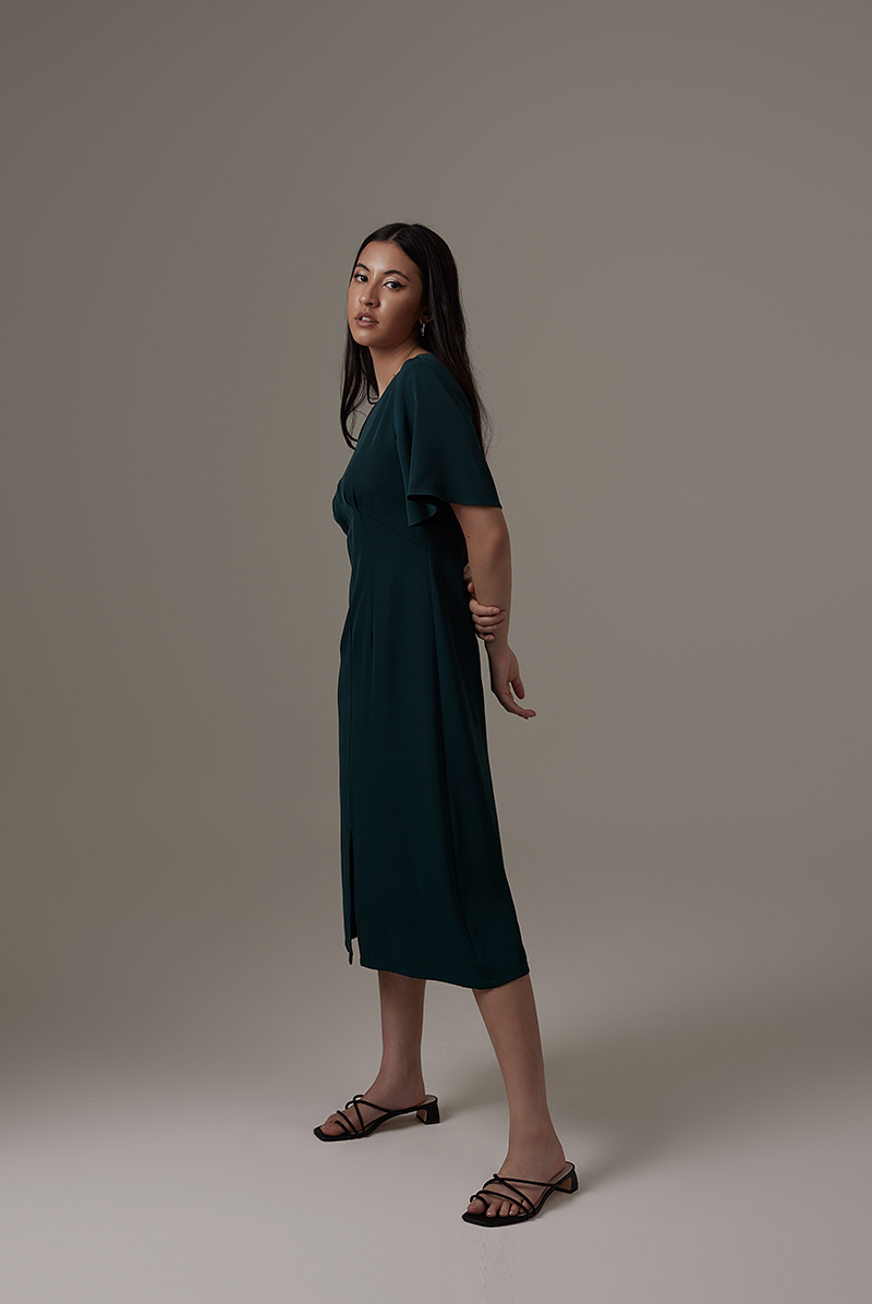 Umaira Front Slit Dress in Emerald