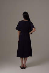 Umaira Front Slit Dress in Navy Blue