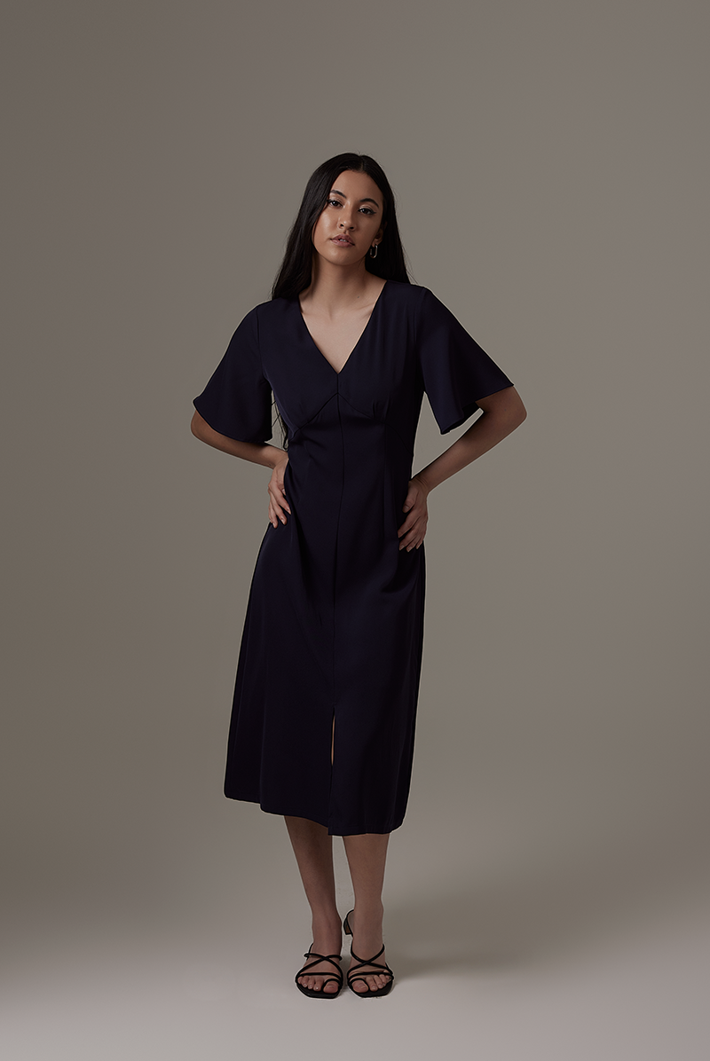 Umaira Front Slit Dress in Navy Blue