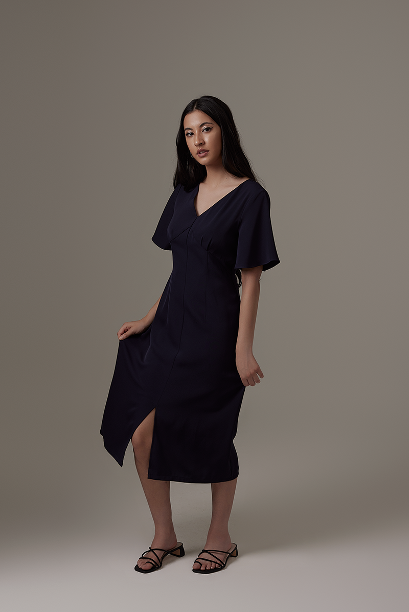 Umaira Front Slit Dress in Navy Blue