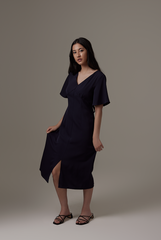 Umaira Front Slit Dress in Navy Blue