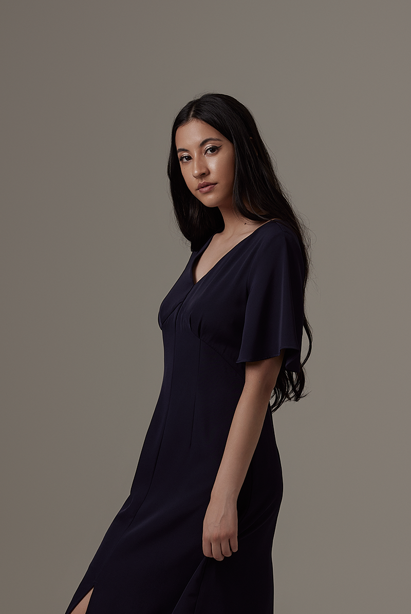 Umaira Front Slit Dress in Navy Blue