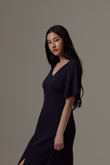 Umaira Front Slit Dress in Navy Blue