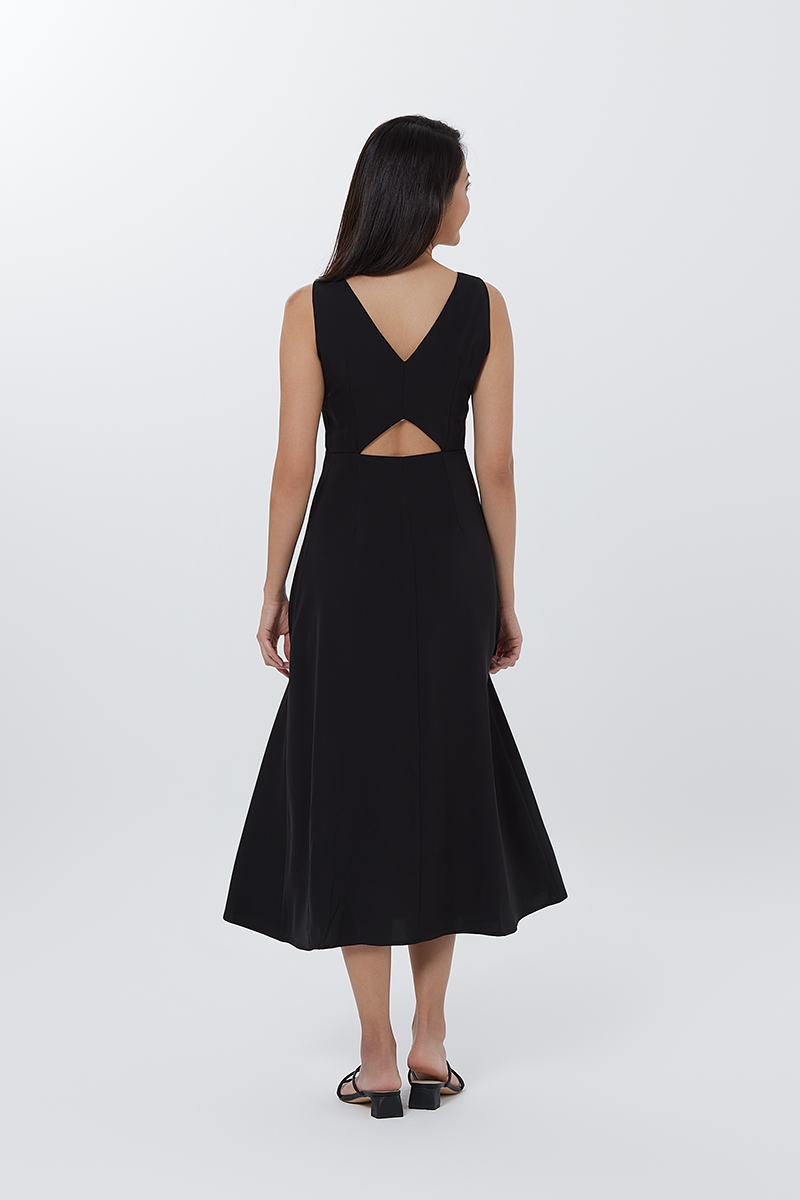 Nathalia Cut Out Midi Dress in Black