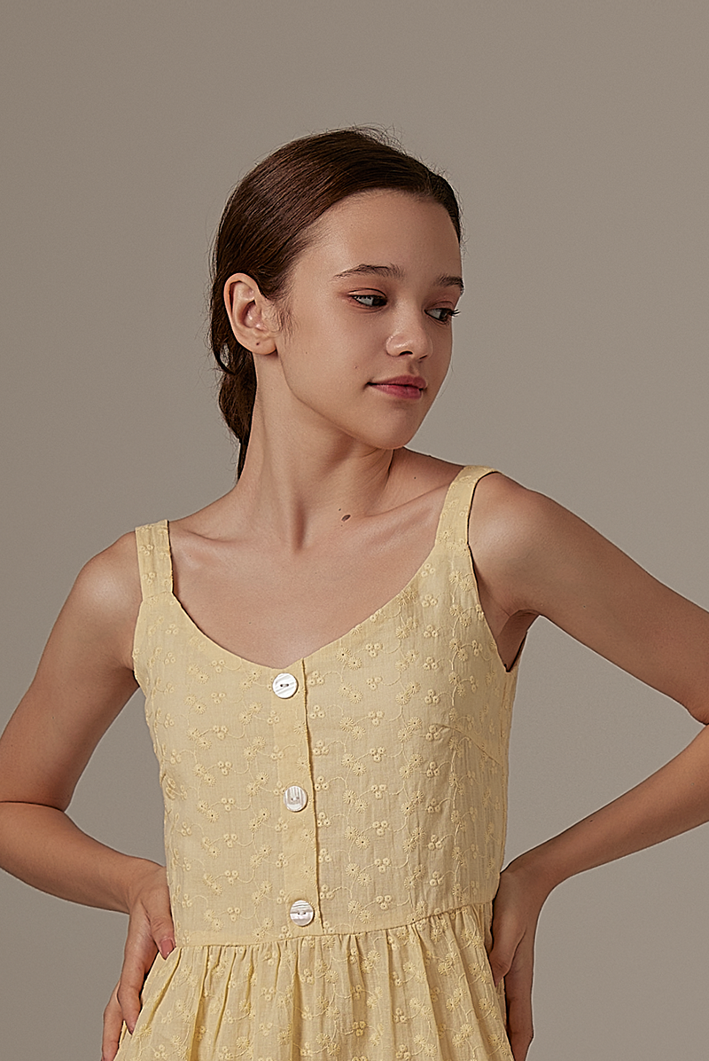 Percyn Floral Embroidered Dress in Butter