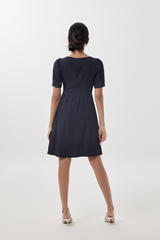 Teagan Puff Sleeves Dress in Navy Blue