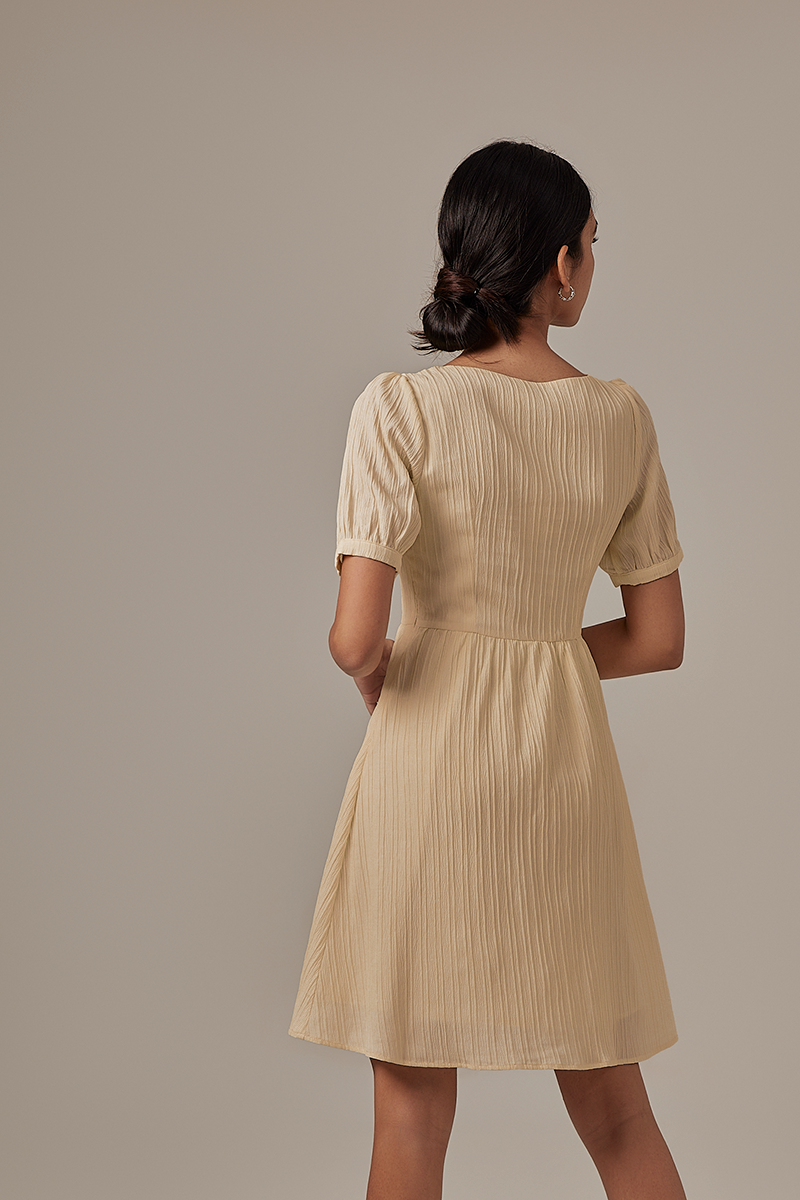 Teagan Puff Sleeves Dress in Vanilla