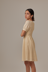 Teagan Puff Sleeves Dress in Vanilla