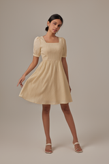 Teagan Puff Sleeves Dress in Vanilla
