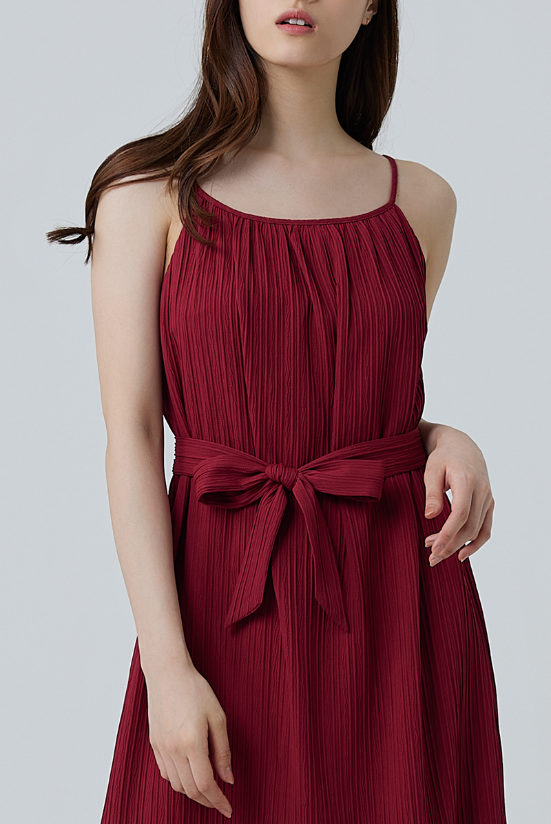 Mariena Ribbon Midi Dress in Cherry