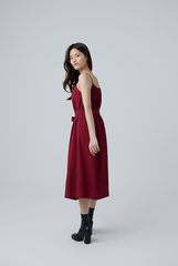 Mariena Ribbon Midi Dress in Cherry