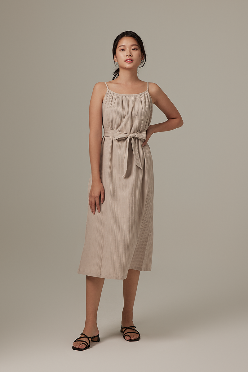 Mariena Ribbon Midi Dress in Clay