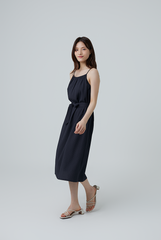 Mariena Ribbon Midi Dress in Navy Blue