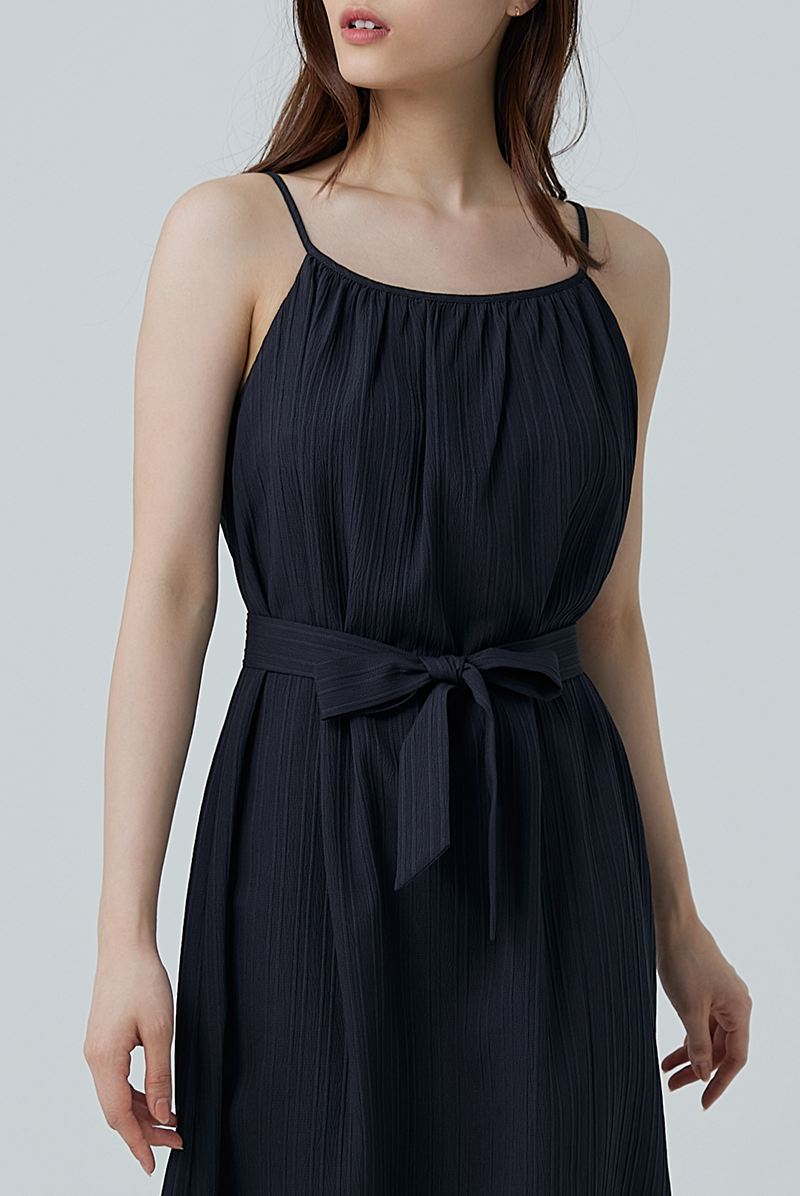 Mariena Ribbon Midi Dress in Navy Blue