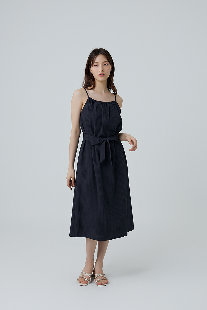 Mariena Ribbon Midi Dress in Navy Blue