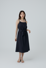 Mariena Ribbon Midi Dress in Navy Blue