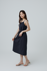 Mariena Ribbon Midi Dress in Navy Blue