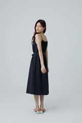 Mariena Ribbon Midi Dress in Navy Blue