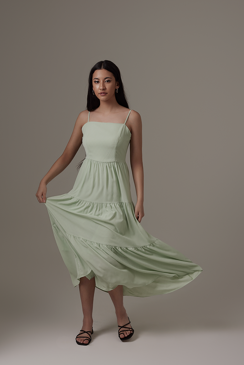 Theodora Tri-Tiered Dress in Pistachio