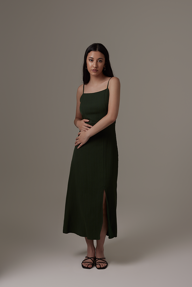 Oomara Front Slit Dress in Emerald