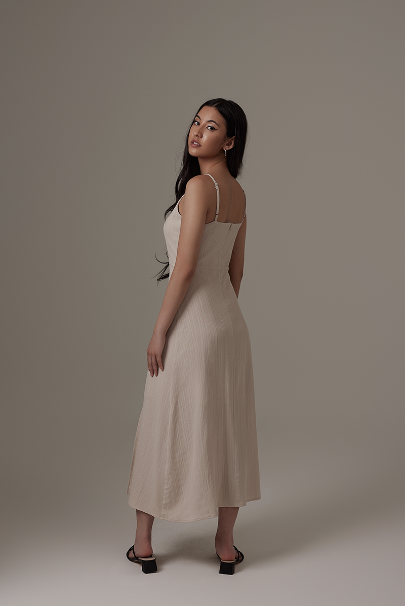 Oomara Front Slit Dress in Oat