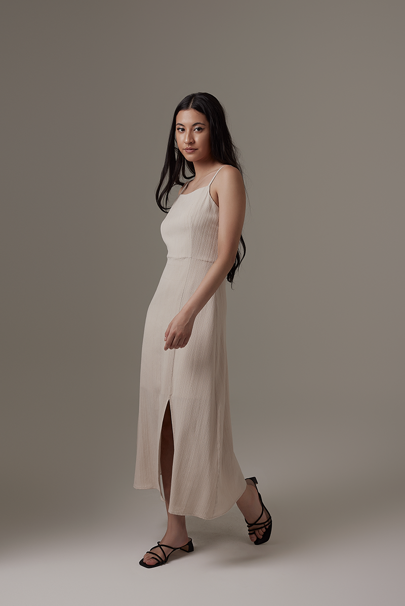 Oomara Front Slit Dress in Oat