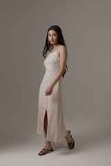 Oomara Front Slit Dress in Oat