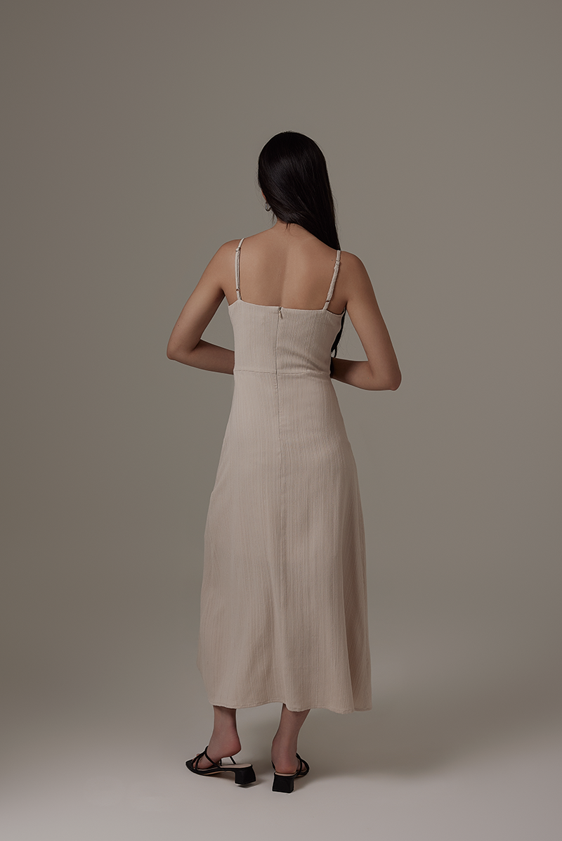 Oomara Front Slit Dress in Oat