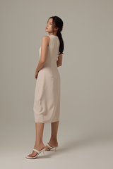 Cyndee Side Slit Dress in Almond