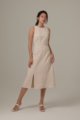 Cyndee Side Slit Dress in Almond