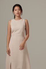 Cyndee Side Slit Dress in Almond