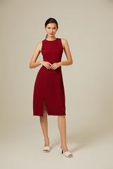 Cyndee Side Slit Dress in Maroon