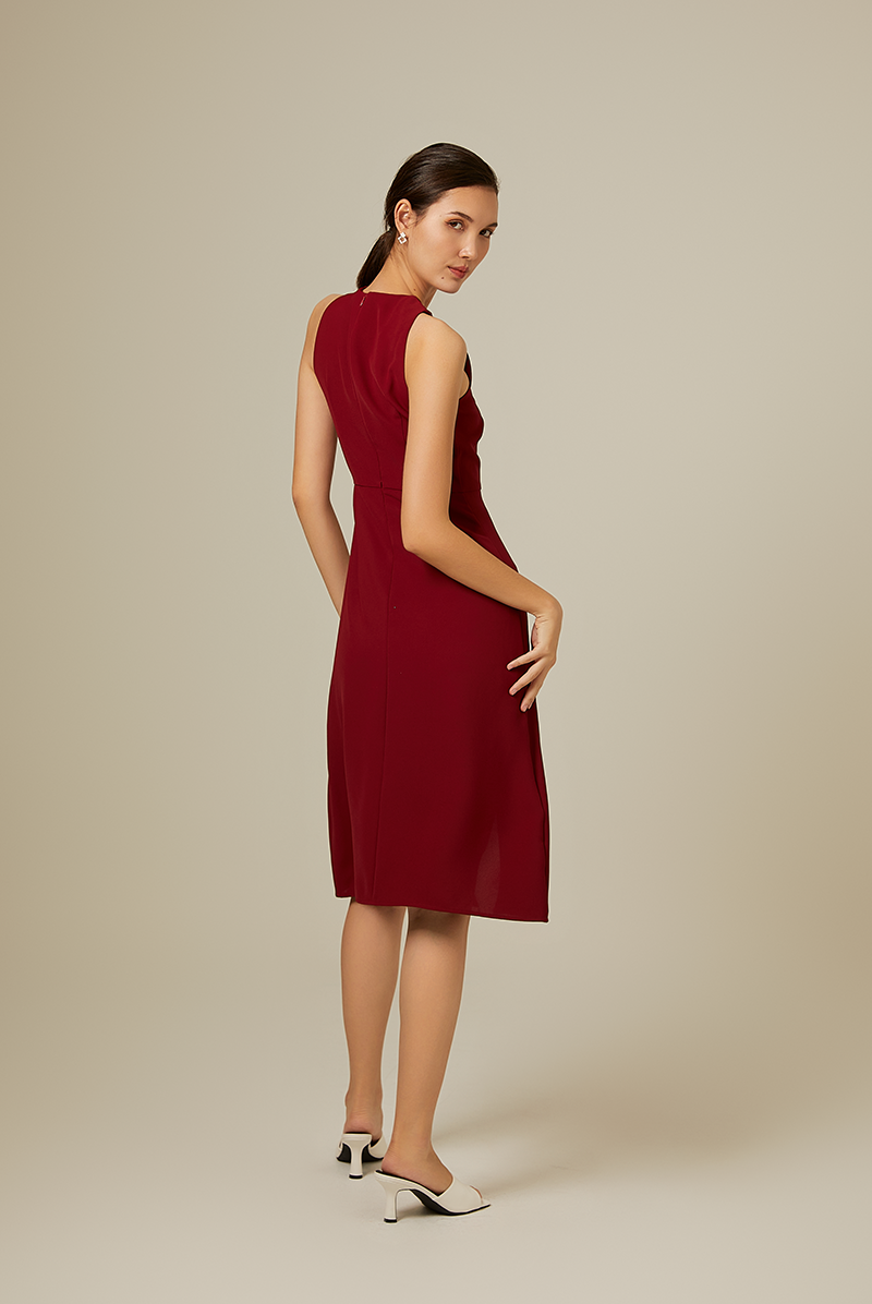 Cyndee Side Slit Dress in Maroon