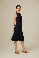 Cyndee Side Slit Dress in Navy Blue
