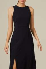 Cyndee Side Slit Dress in Navy Blue