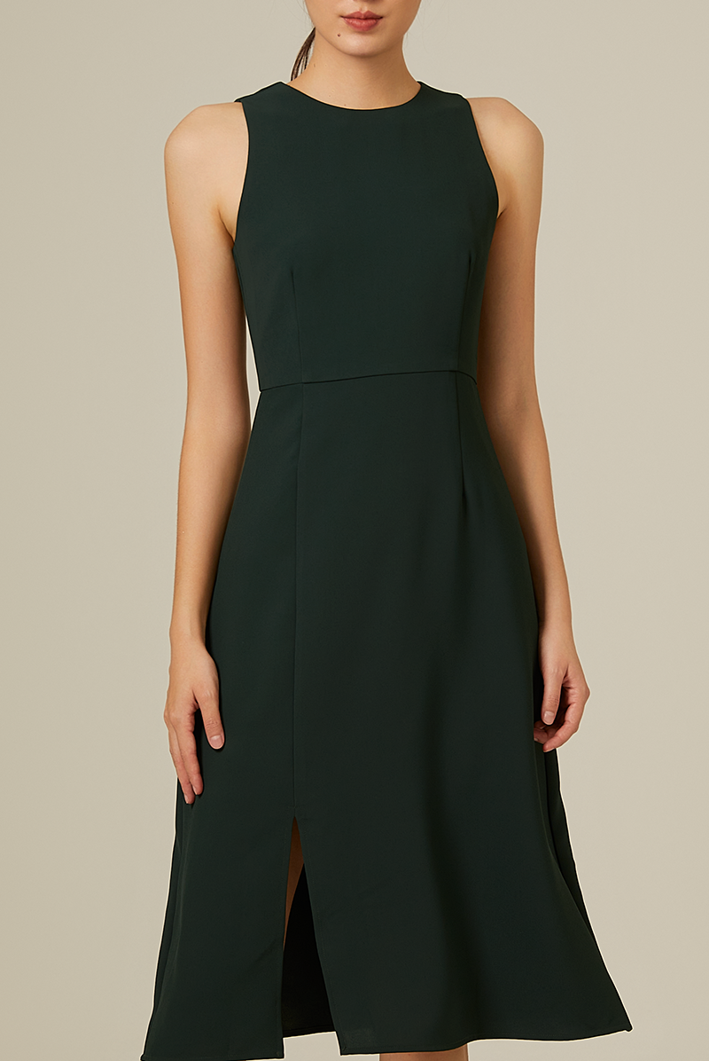 Cyndee Side Slit Dress in Pine