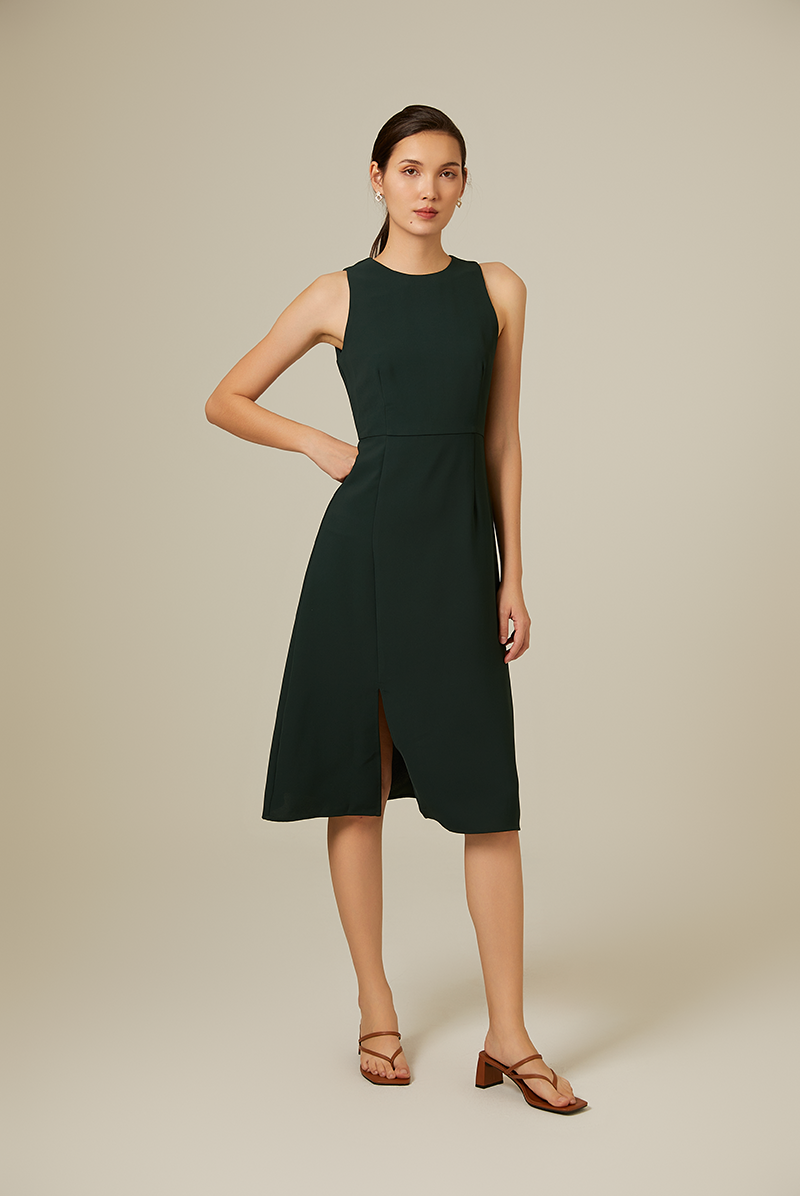 Cyndee Side Slit Dress in Pine