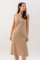 Krisan Sleeveless Side Slit Dress in Brown