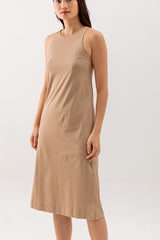 Krisan Sleeveless Side Slit Dress in Brown
