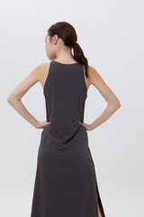 Krisan Sleeveless Side Slit Dress in Charcoal