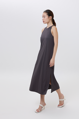 Krisan Sleeveless Side Slit Dress in Charcoal