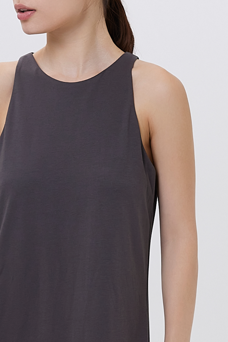 Krisan Sleeveless Side Slit Dress in Charcoal