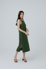 Krisan Sleeveless Side Slit Dress in Military Green