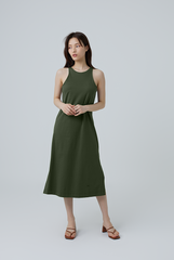 Krisan Sleeveless Side Slit Dress in Military Green