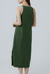 Krisan Sleeveless Side Slit Dress in Military Green