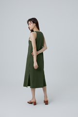Krisan Sleeveless Side Slit Dress in Military Green