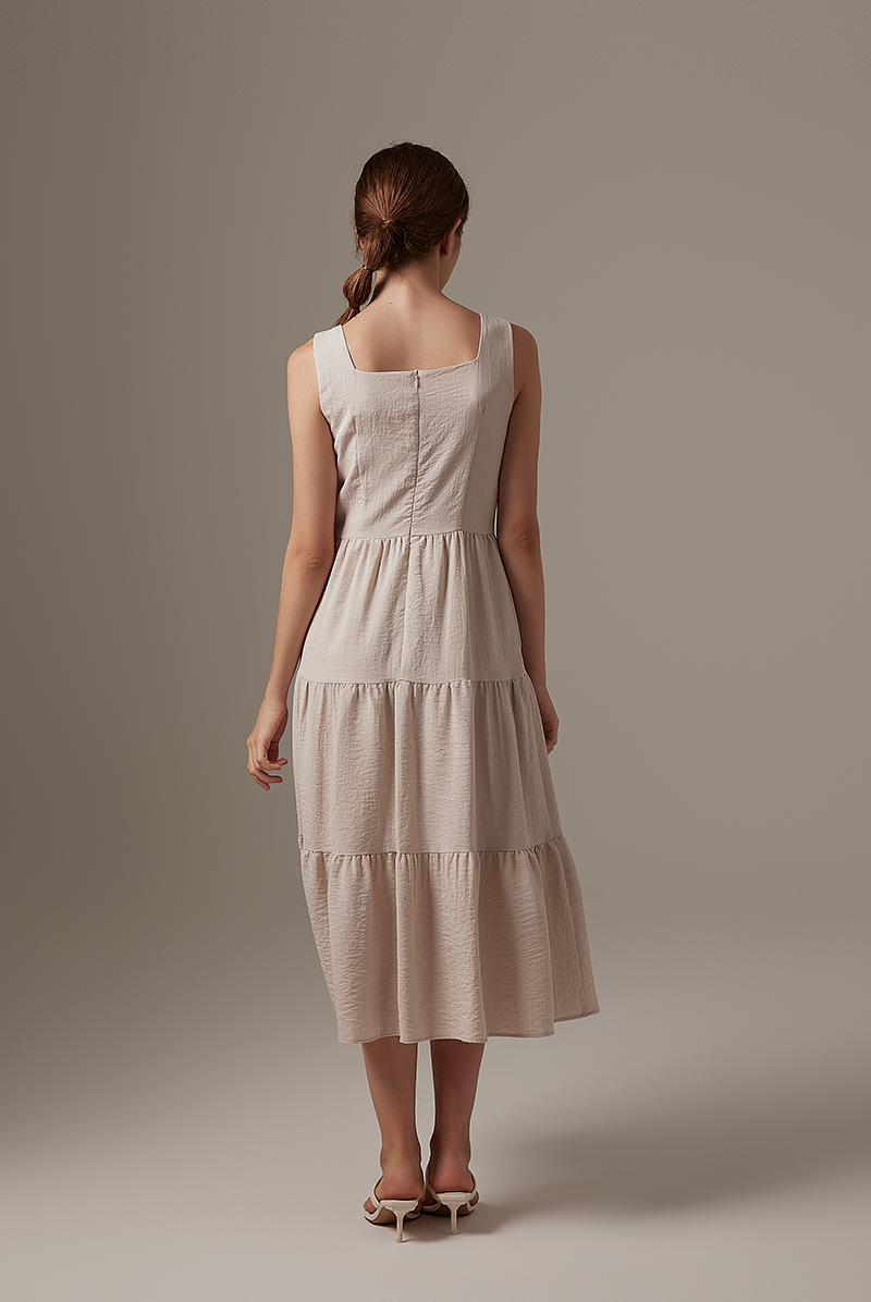 Melody Tri-Tiered Dress in Almond