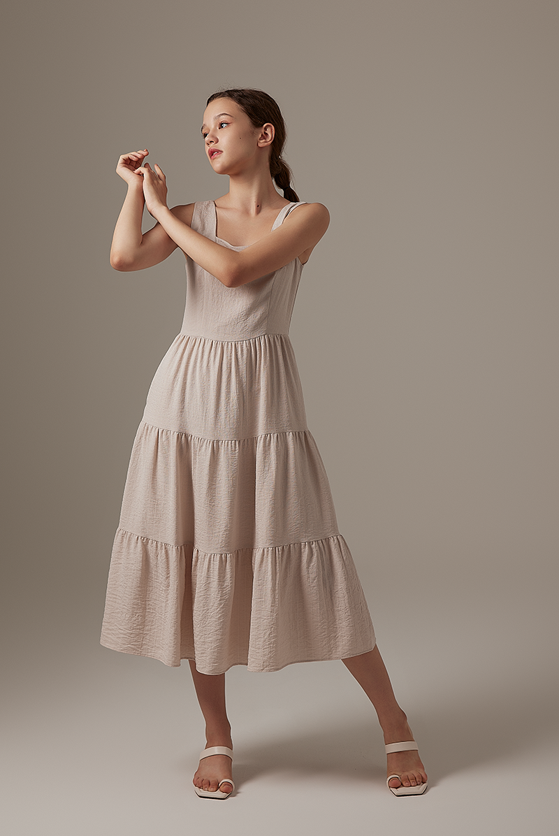 Melody Tri-Tiered Dress in Almond