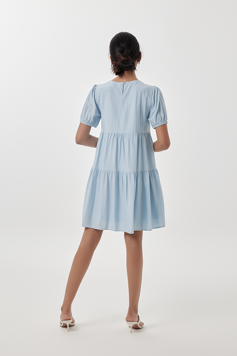 Fenella Tiered Babydoll Dress in Baby Blue